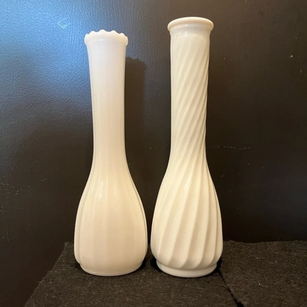 Vintage White Milk Glass Bud Vase Set of Two - Picture 2 of 11
